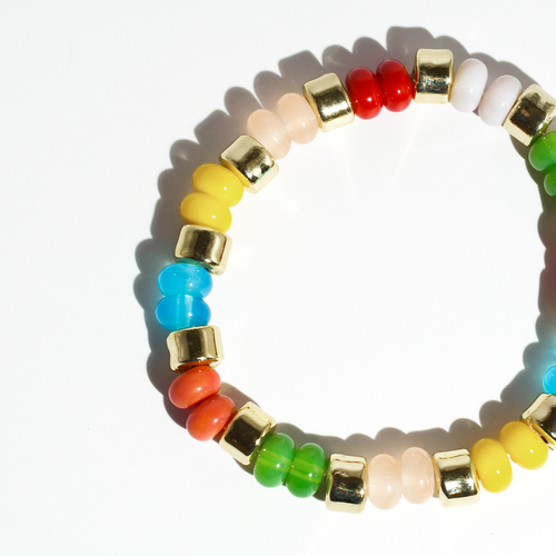 colorful gemstone jewelry, beaded fashion bracelet, gold or silver tone accessory, handcrafted beaded piece, trendy boho chic jewelry, vibrant statement wristwear, artisan handmade design, everyday stackable accessory, fashion jewelry for women, premium jewelry gift idea, boutique style wristwear, elevated modern jewelry