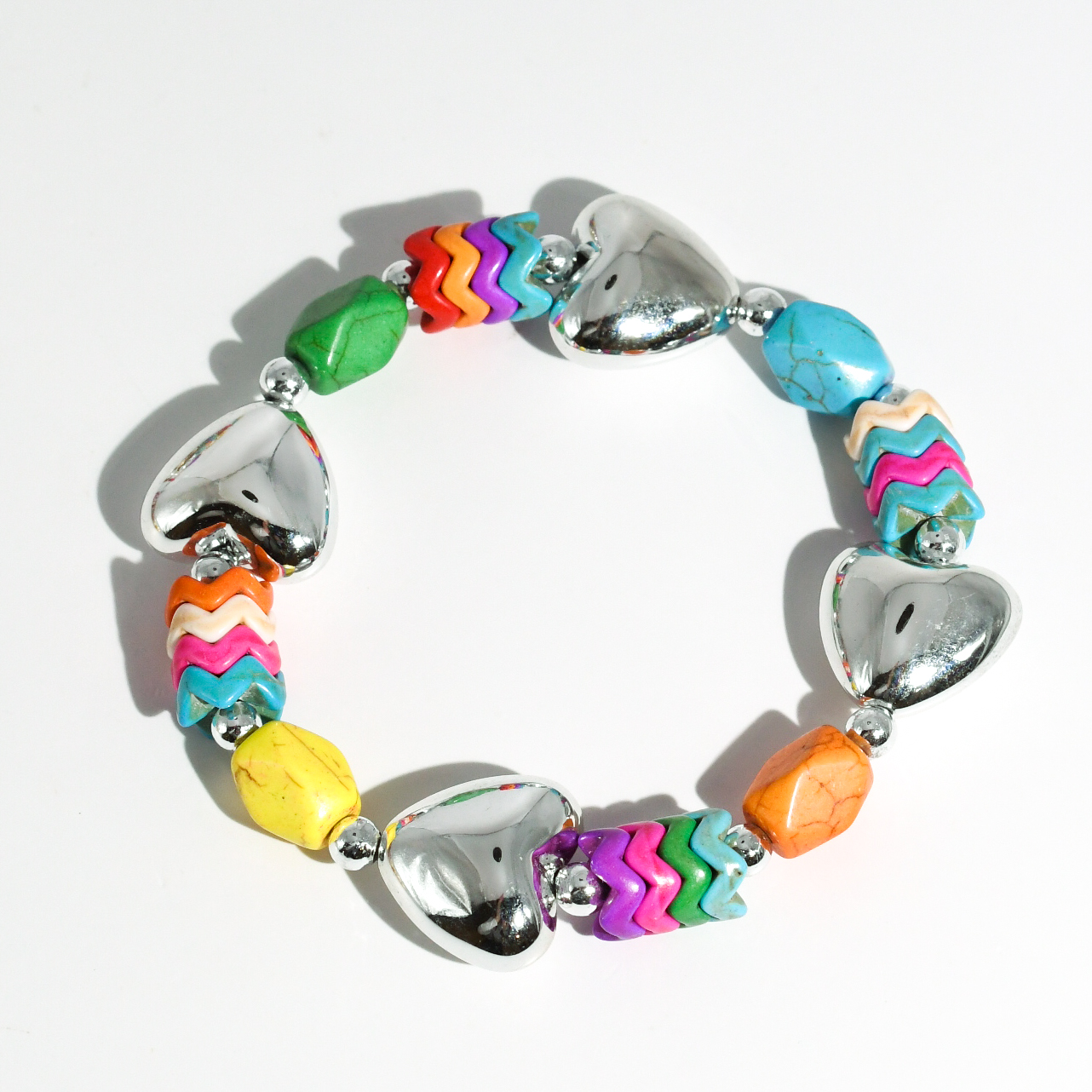 colorful gemstone jewelry, beaded fashion bracelet, gold or silver tone accessory, handcrafted beaded piece, trendy boho chic jewelry, vibrant statement wristwear, artisan handmade design, everyday stackable accessory, fashion jewelry for women, premium jewelry gift idea, boutique style wristwear, elevated modern jewelry
