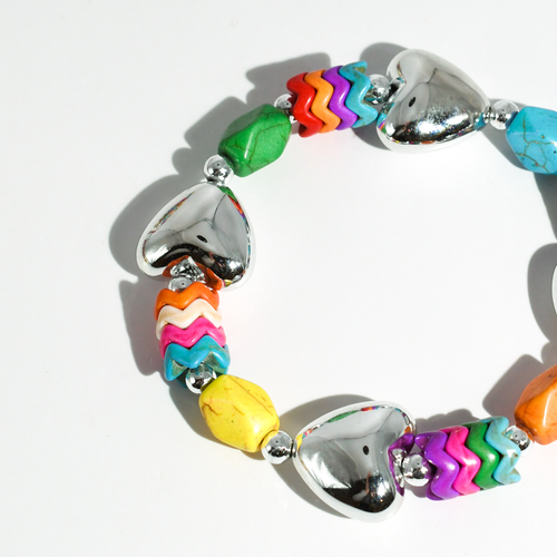 colorful gemstone jewelry, beaded fashion bracelet, gold or silver tone accessory, handcrafted beaded piece, trendy boho chic jewelry, vibrant statement wristwear, artisan handmade design, everyday stackable accessory, fashion jewelry for women, premium jewelry gift idea, boutique style wristwear, elevated modern jewelry