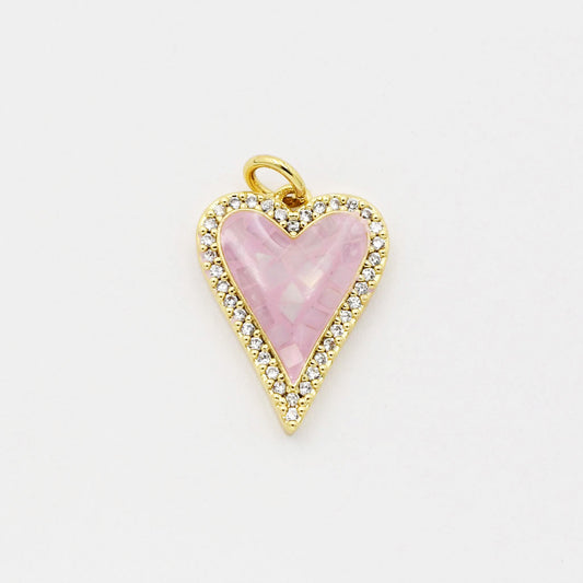 Pink Crystal Heart Charm CH-77