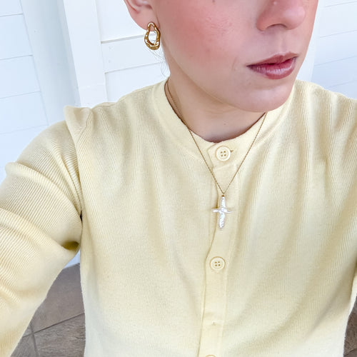 Heavenly Pearl Cross Necklace Gold
