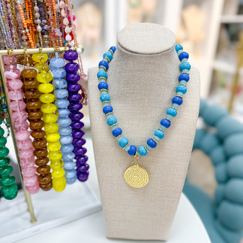 Lord's Prayer Blue Necklace