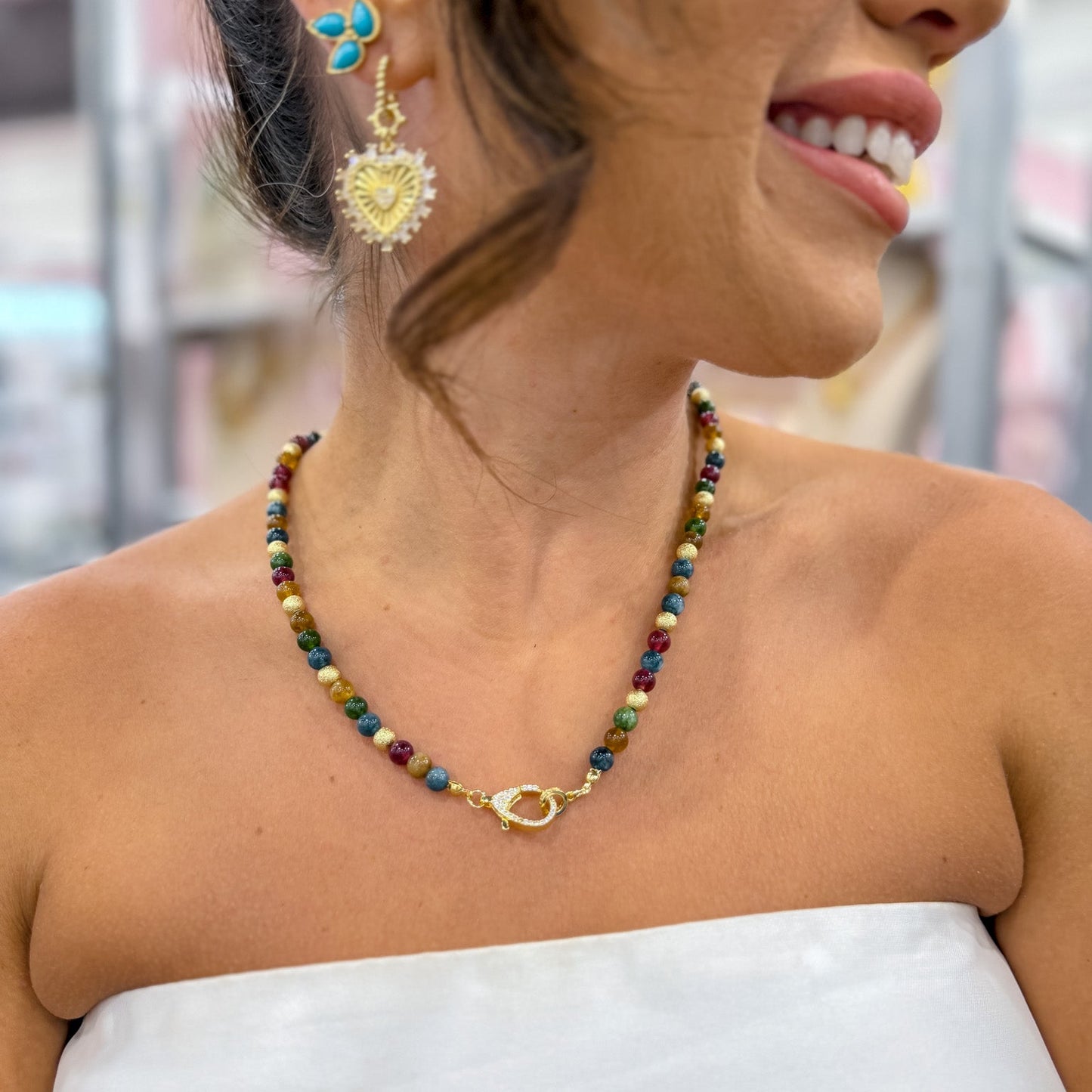 Just the Girl Gemstone Beaded Necklace with Lobster Claw