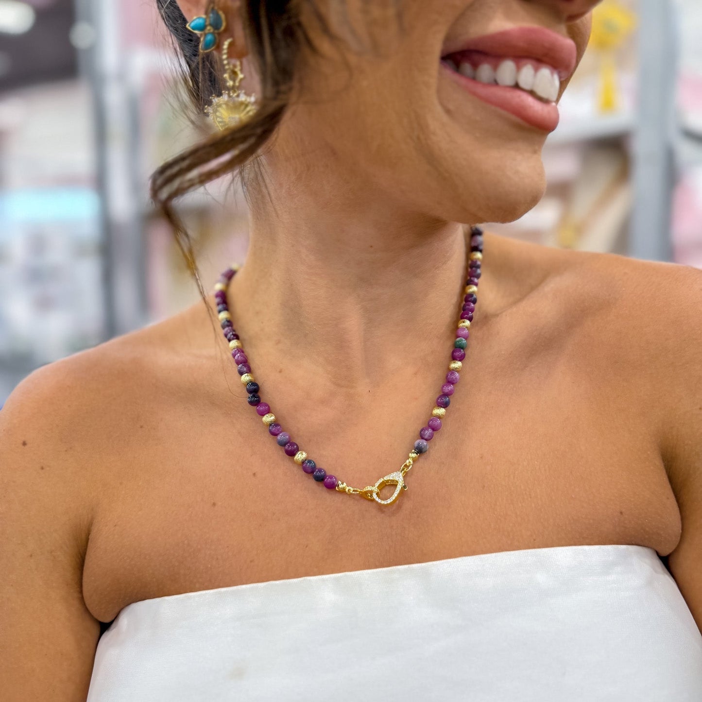 Just the Girl Gemstone Beaded Necklace with Lobster Claw