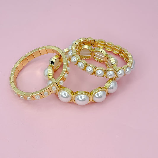 Glam Pearl Trio Bracelet Set