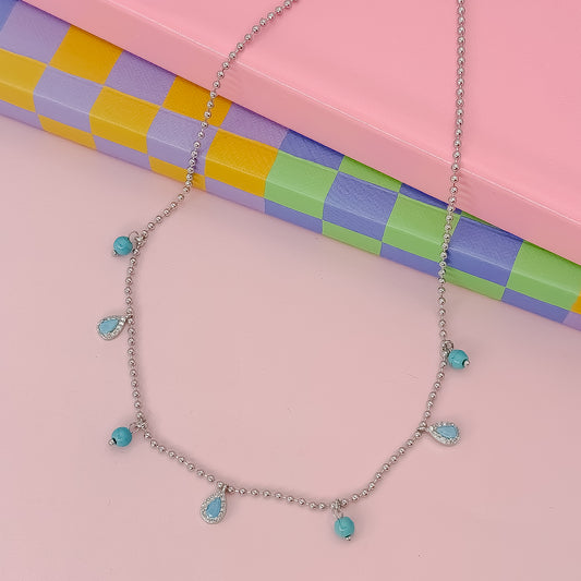 Turquoise Teardrop Silver Necklace