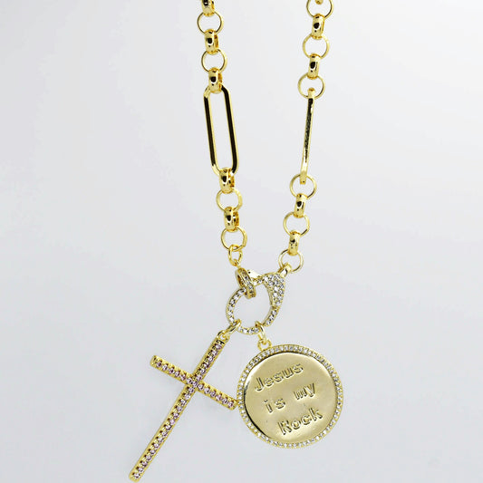 Jesus is my Rock Gold Necklace