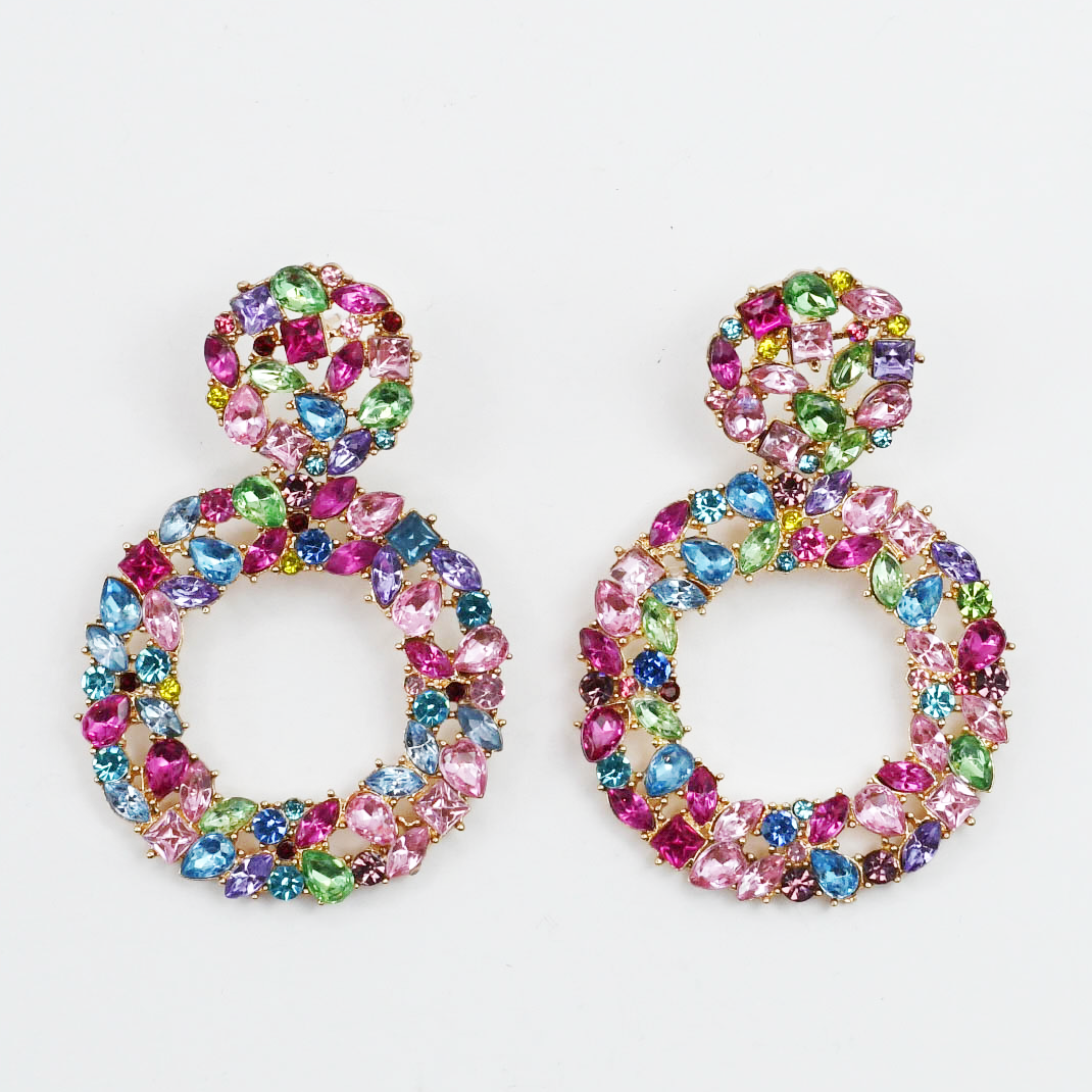 Colorful crystal statement earrings with multicolor beads and sparkling stones, waterproof earrings, tarnish free jewelry, hypoallergenic earrings for sensitive skin, 24k gold dainty earrings, handcrafted gemstone earrings, gold hoop earrings, boutique wholesale earrings, trendy gold jewelry, high quality jewelry gifts