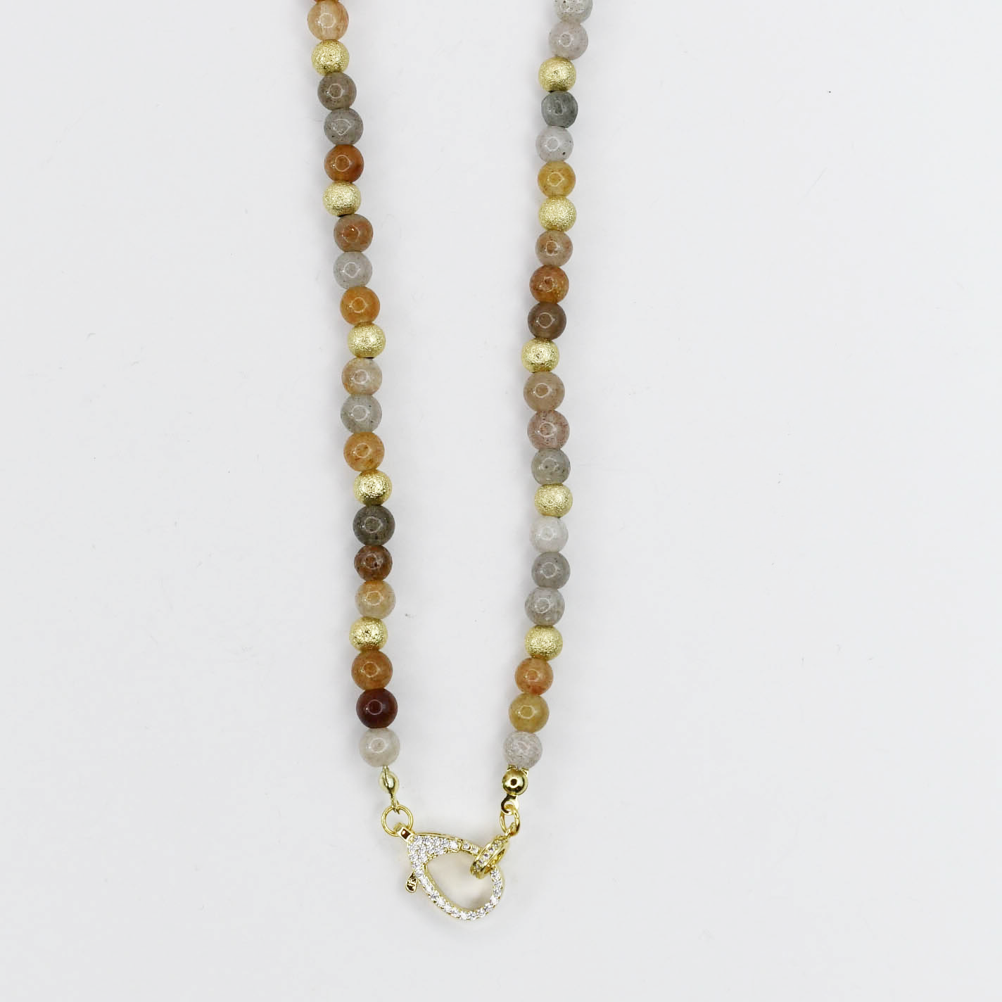 Colorful charms gold necklace featuring gemstone details, layered jewelry design, trendy accessory for women’s jewelry collections, boutique wholesale fashion necklace that is hypoallergenic, tarnish free, and waterproof jewelry with a cute aesthetic statement style,tiger eye tones
