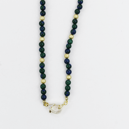 Colorful charms gold necklace featuring gemstone details, layered jewelry design, trendy accessory for women’s jewelry collections, boutique wholesale fashion necklace that is hypoallergenic, tarnish free, and waterproof jewelry with a cute aesthetic statement style,tiger eye tones