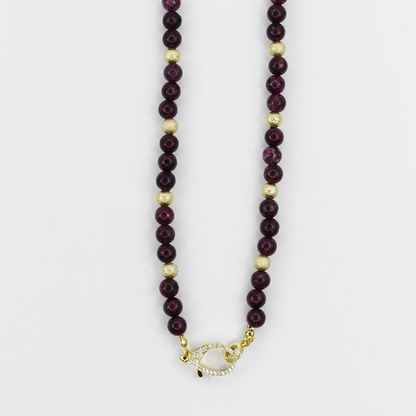 Colorful charms gold necklace featuring gemstone details, layered jewelry design, trendy accessory for women’s jewelry collections, boutique wholesale fashion necklace that is hypoallergenic, tarnish free, and waterproof jewelry with a cute aesthetic statement style,tiger eye tones