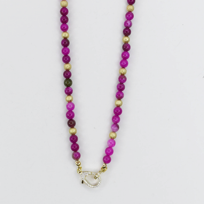 Colorful charms gold necklace featuring gemstone details, layered jewelry design, trendy accessory for women’s jewelry collections, boutique wholesale fashion necklace that is hypoallergenic, tarnish free, and waterproof jewelry with a cute aesthetic statement style,tiger eye tones