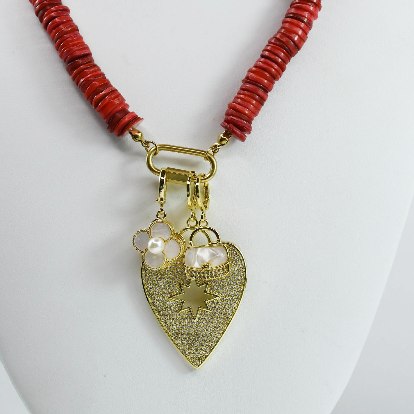 Colorful charms gold necklace featuring gemstone details, layered jewelry design, trendy accessory for women’s jewelry collections, boutique wholesale fashion necklace that is hypoallergenic, tarnish free, and waterproof jewelry with a cute aesthetic statement style