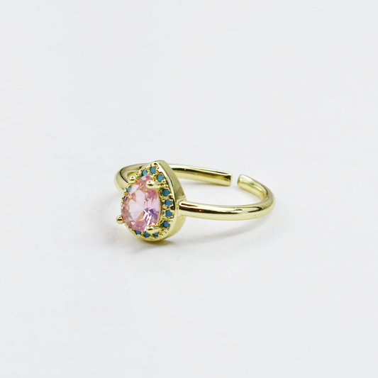 hypoallergenic ring, waterproof ring, tarnish free jewelry, boutique wholesale jewelry, dainty gold ring, gemstone statement ring, sparkly cubic zirconia ring, high quality jewelry gifts, elegant gold plated ring, trendy fashion ring, pastel gemstone ring