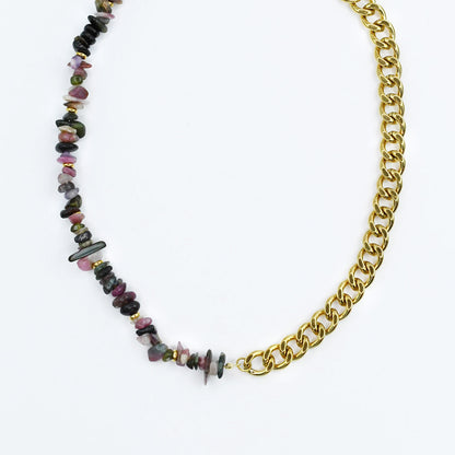 Colorful charms gold necklace featuring gemstone details, layered jewelry design, trendy accessory for women’s jewelry collections, boutique wholesale fashion necklace that is hypoallergenic, tarnish free, and waterproof jewelry with a cute aesthetic statement style