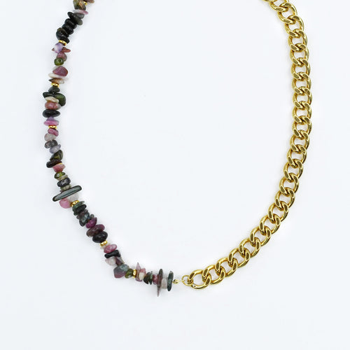 Colorful charms gold necklace featuring gemstone details, layered jewelry design, trendy accessory for women’s jewelry collections, boutique wholesale fashion necklace that is hypoallergenic, tarnish free, and waterproof jewelry with a cute aesthetic statement style
