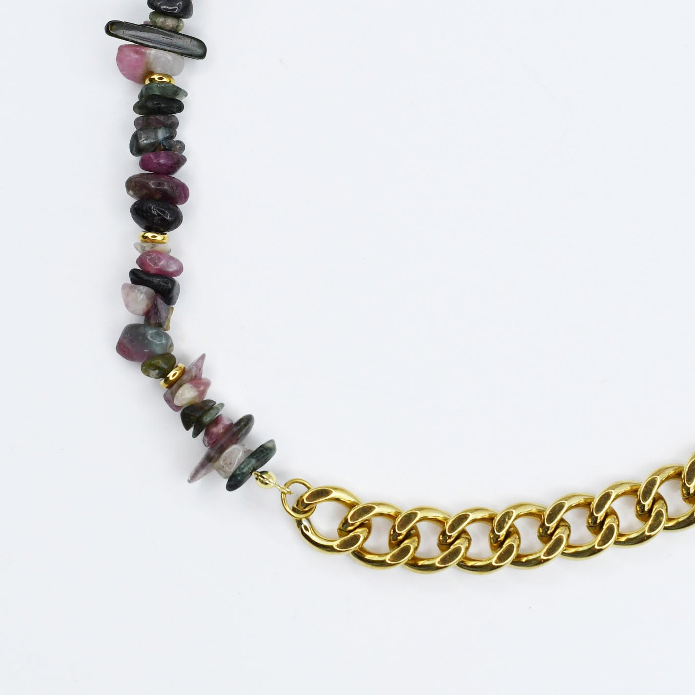 Colorful charms gold necklace featuring gemstone details, layered jewelry design, trendy accessory for women’s jewelry collections, boutique wholesale fashion necklace that is hypoallergenic, tarnish free, and waterproof jewelry with a cute aesthetic statement style