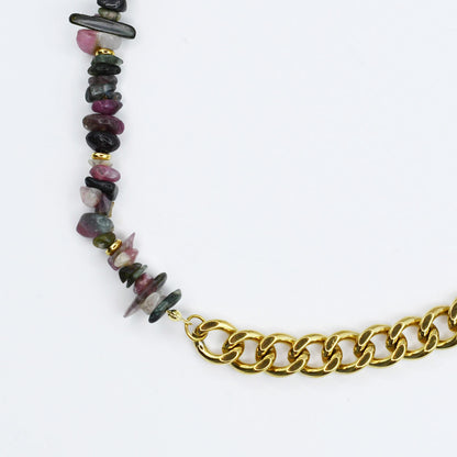 Colorful charms gold necklace featuring gemstone details, layered jewelry design, trendy accessory for women’s jewelry collections, boutique wholesale fashion necklace that is hypoallergenic, tarnish free, and waterproof jewelry with a cute aesthetic statement style