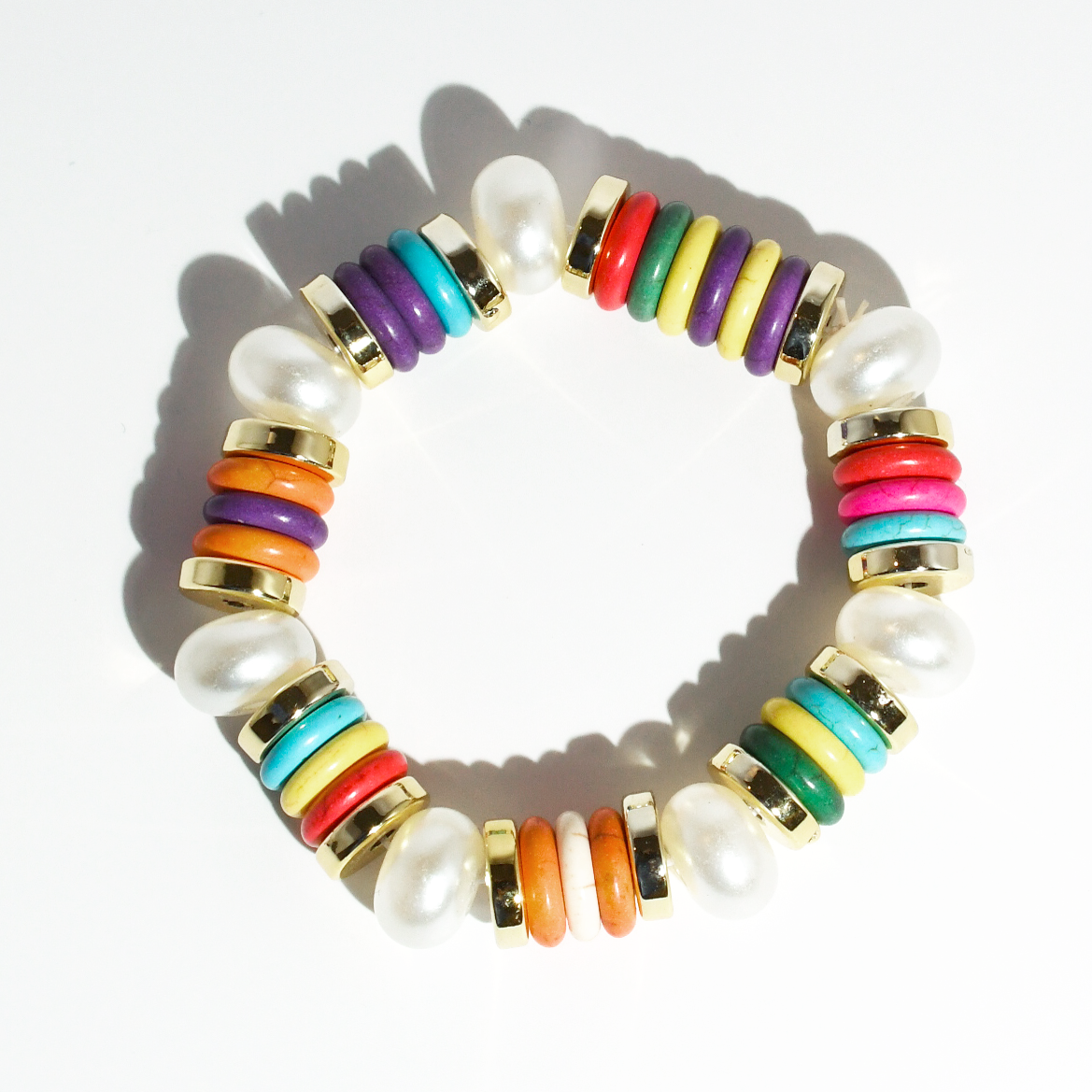 colorful gemstone jewelry, beaded fashion bracelet, gold or silver tone accessory, handcrafted beaded piece, trendy boho chic jewelry, vibrant statement wristwear, artisan handmade design, everyday stackable accessory, fashion jewelry for women, premium jewelry gift idea, boutique style wristwear, elevated modern jewelry