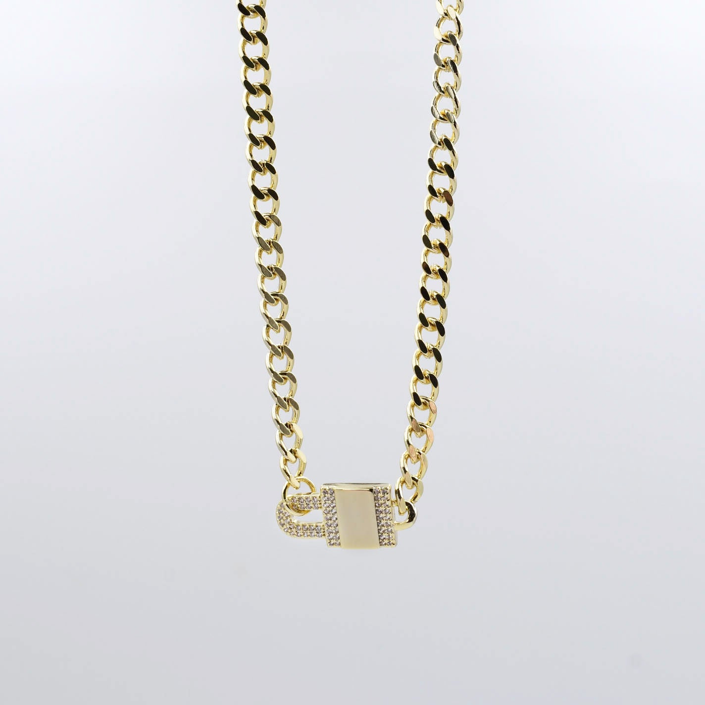 Pave Lock Chain Gold