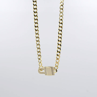 Pave Lock Chain Gold