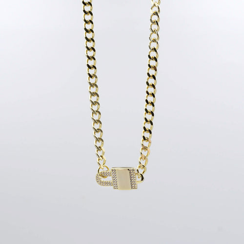 Pave Lock Chain Gold