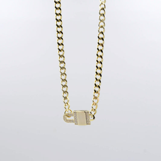 Pave Lock Chain Gold