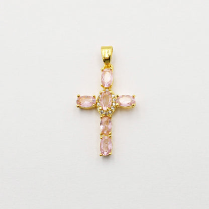 Pink Stone Cross Charm CH-170