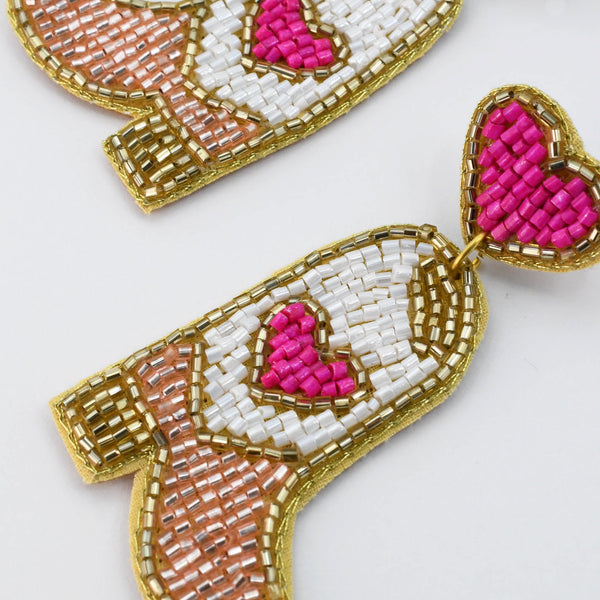 Pink Heart Boot Beaded Earrings B12