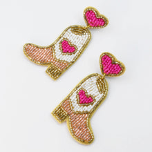 Load image into Gallery viewer, Pink Heart Boot Beaded Earrings B12
