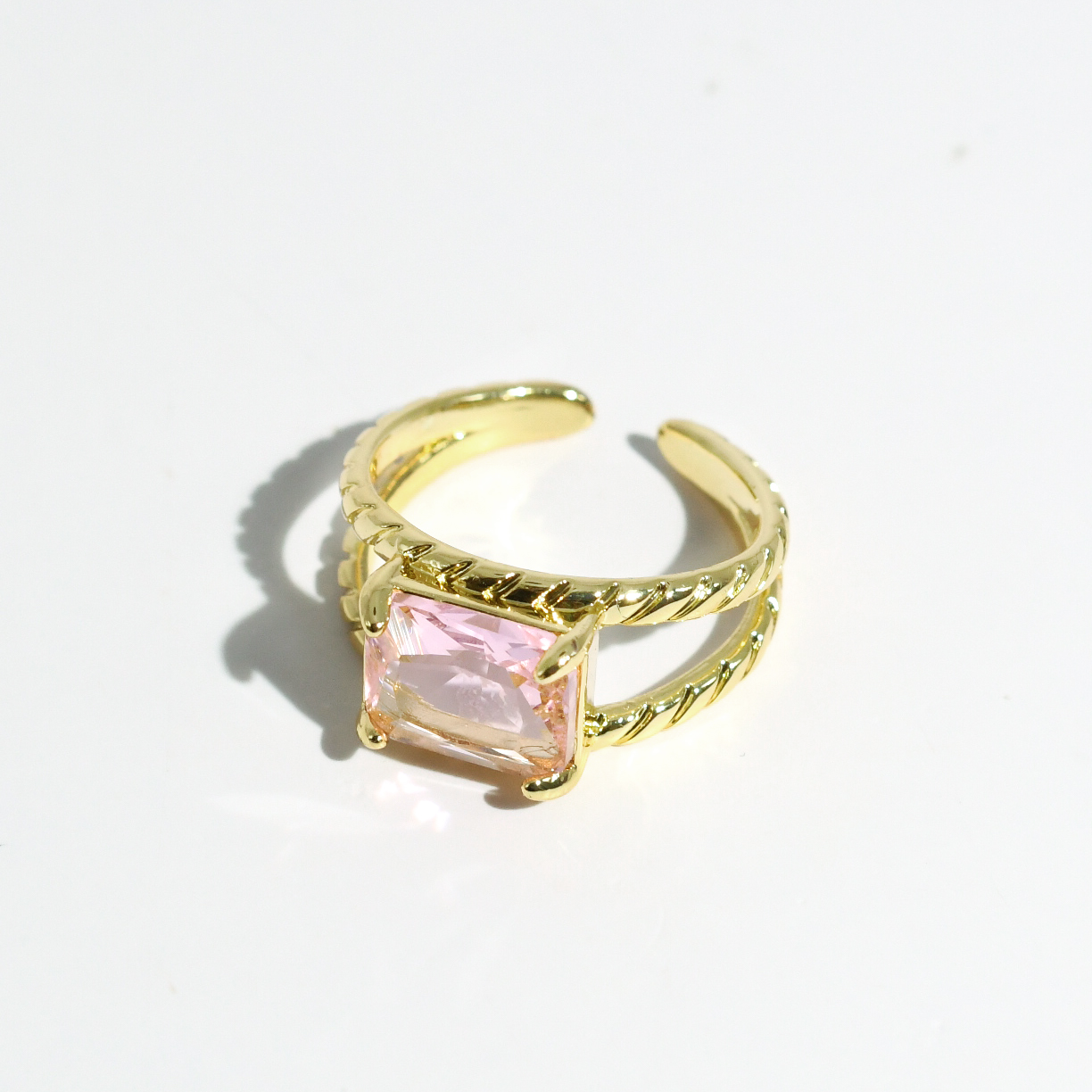 hypoallergenic ring, waterproof ring, tarnish free jewelry, boutique wholesale jewelry, dainty gold ring, gemstone statement ring, sparkly cubic zirconia ring, high quality jewelry gifts, elegant gold plated ring, trendy fashion ring, pastel gemstone ring,pink gold ring