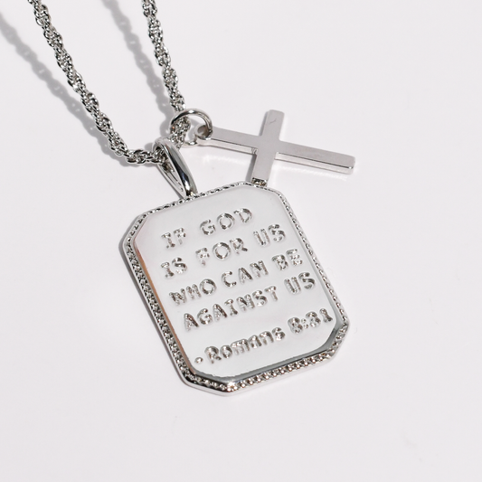 Romans 8:31 Silver Necklace