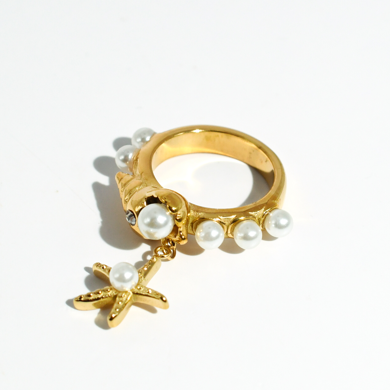 hypoallergenic ring, waterproof ring, tarnish free jewelry, boutique wholesale jewelry, dainty gold ring, gemstone statement ring, sparkly cubic zirconia ring, high quality jewelry gifts, elegant gold plated ring, trendy fashion ring, pastel gemstone ring,costal pearl ring