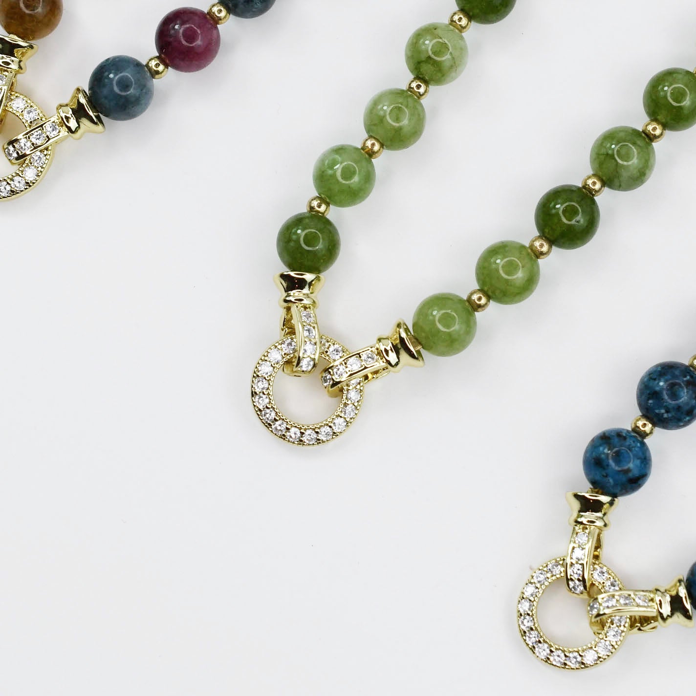 Colorful charms gold necklace featuring gemstone details, layered jewelry design, trendy accessory for women’s jewelry collections, boutique wholesale fashion necklace that is hypoallergenic, tarnish free, and waterproof jewelry with a cute aesthetic statement style