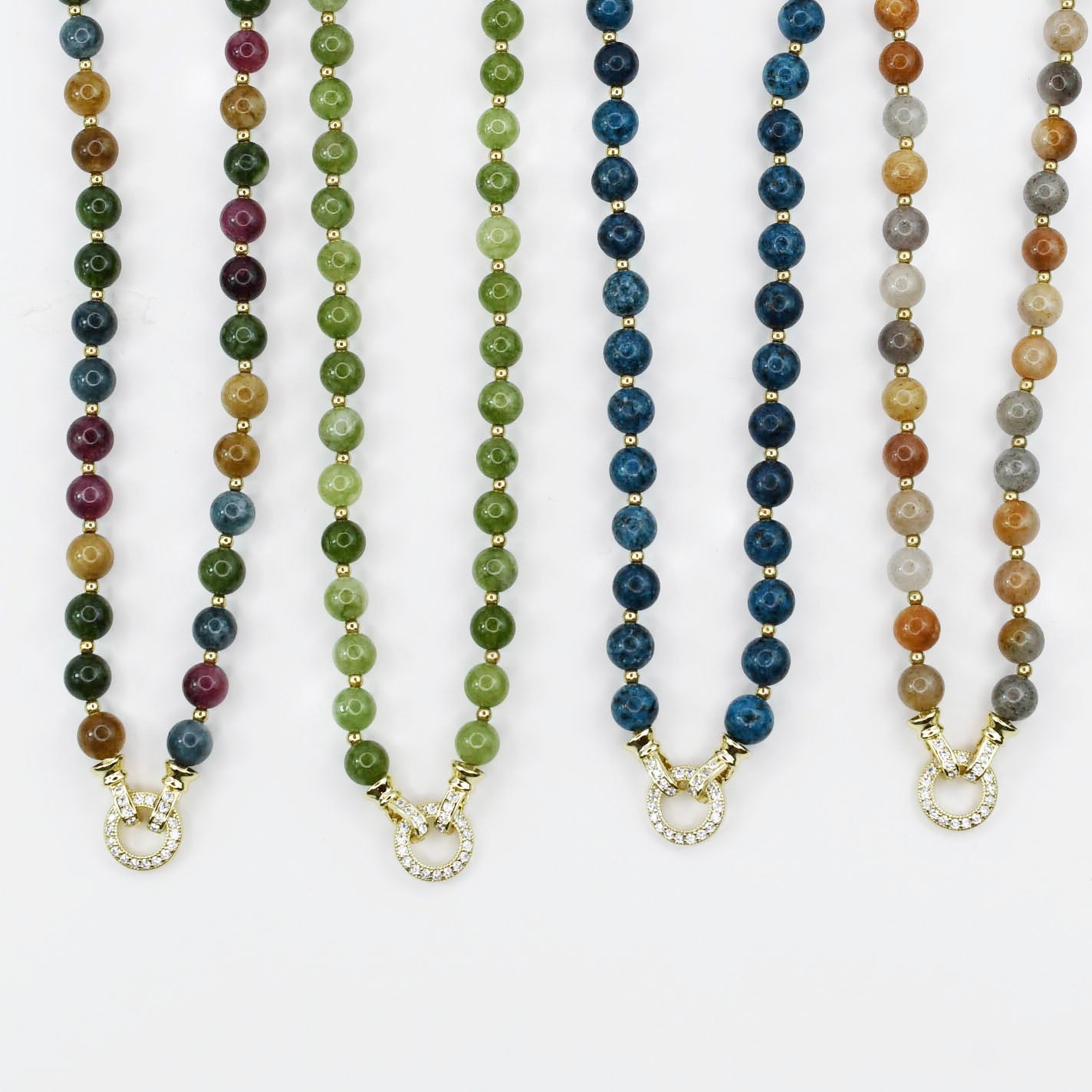 Colorful charms gold necklace featuring gemstone details, layered jewelry design, trendy accessory for women’s jewelry collections, boutique wholesale fashion necklace that is hypoallergenic, tarnish free, and waterproof jewelry with a cute aesthetic statement style