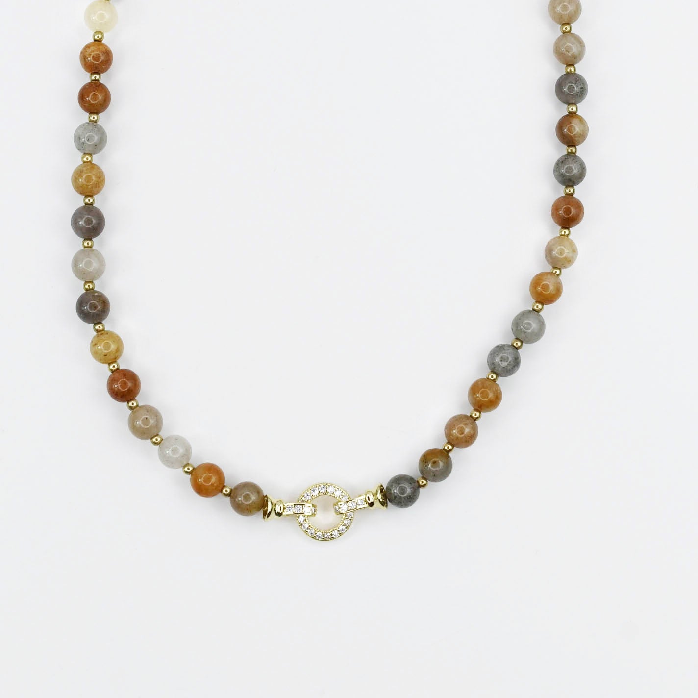 Colorful charms gold necklace featuring gemstone details, layered jewelry design, trendy accessory for women’s jewelry collections, boutique wholesale fashion necklace that is hypoallergenic, tarnish free, and waterproof jewelry with a cute aesthetic statement style