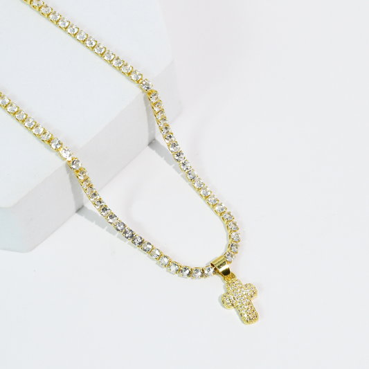Spark Cross Gold Necklace