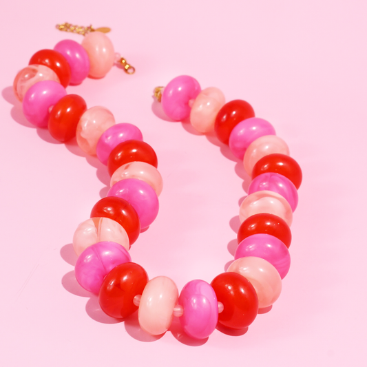 Sugar Bead Multi Red and Pink Necklace