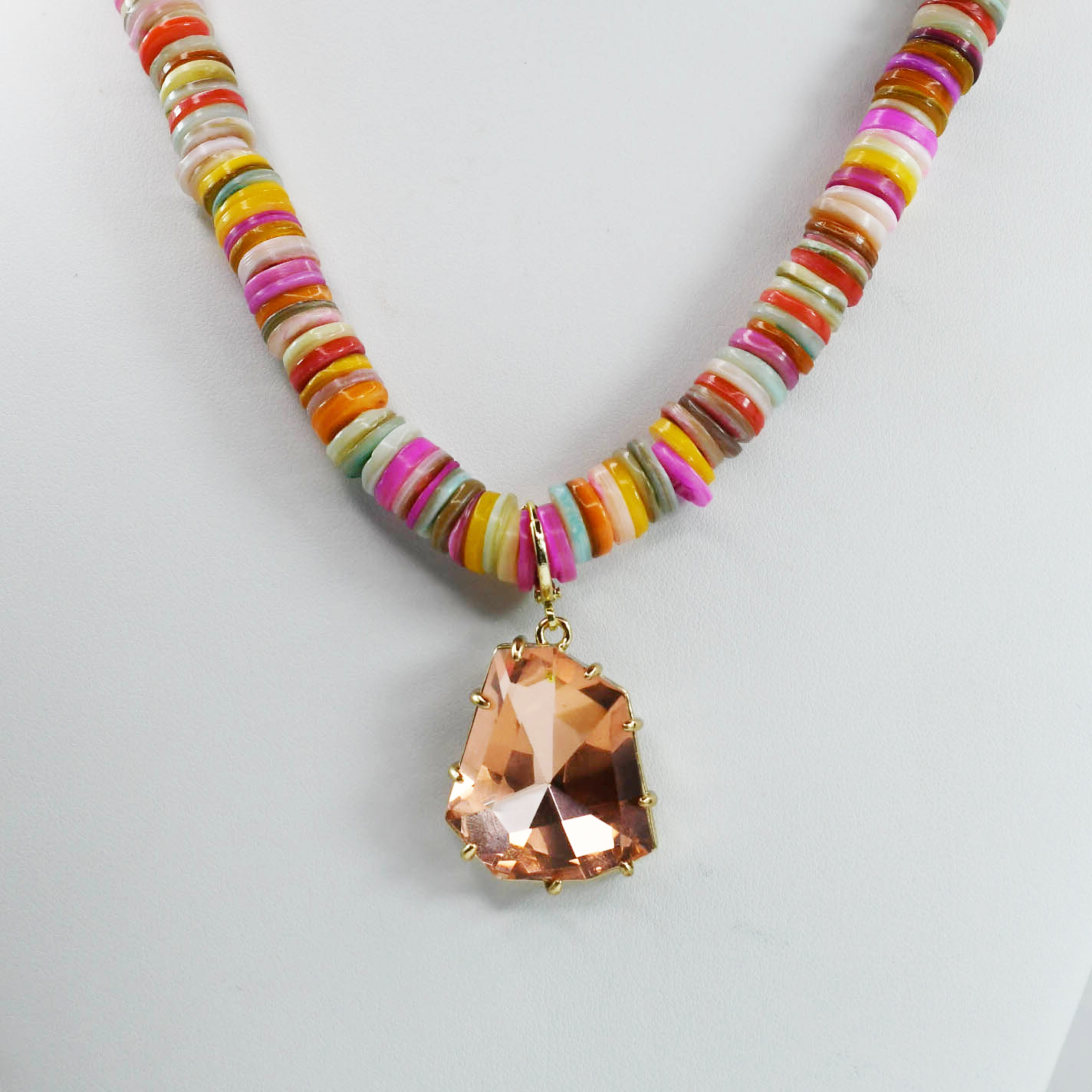 Colorful charms gold necklace featuring gemstone details, layered jewelry design, trendy accessory for women’s jewelry collections, boutique wholesale fashion necklace that is hypoallergenic, tarnish free, and waterproof jewelry with a cute aesthetic statement style