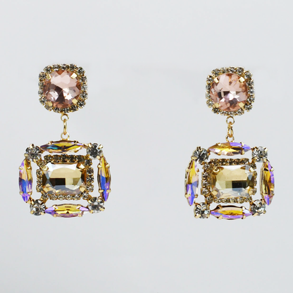 Colorful crystal statement earrings with multicolor beads and sparkling stones, waterproof earrings, tarnish free jewelry, hypoallergenic earrings for sensitive skin, 24k gold dainty earrings, handcrafted gemstone earrings, gold hoop earrings, boutique wholesale earrings, trendy gold jewelry, high quality jewelry gifts