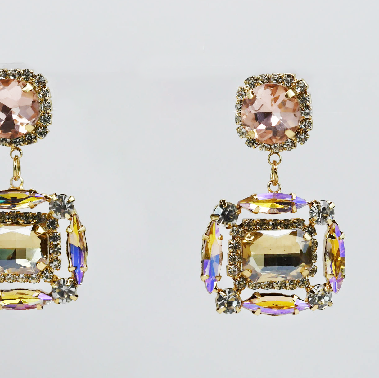 Colorful crystal statement earrings with multicolor beads and sparkling stones, waterproof earrings, tarnish free jewelry, hypoallergenic earrings for sensitive skin, 24k gold dainty earrings, handcrafted gemstone earrings, gold hoop earrings, boutique wholesale earrings, trendy gold jewelry, high quality jewelry gifts