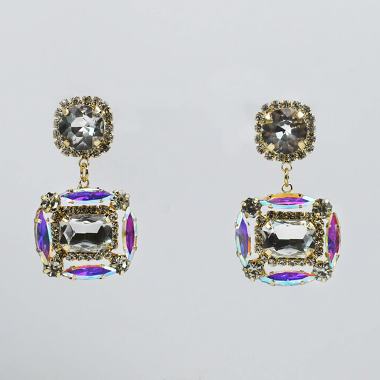 Colorful crystal statement earrings with multicolor beads and sparkling stones, waterproof earrings, tarnish free jewelry, hypoallergenic earrings for sensitive skin, 24k gold dainty earrings, handcrafted gemstone earrings, gold hoop earrings, boutique wholesale earrings, trendy gold jewelry, high quality jewelry gifts