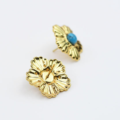 waterproof hypoallergenic earrings, tarnish free 14k gold jewelry, dainty gold earrings, gold hoop earrings, handcrafted gemstone earrings, boutique wholesale earrings, high-quality gold jewelry,turquoise stud