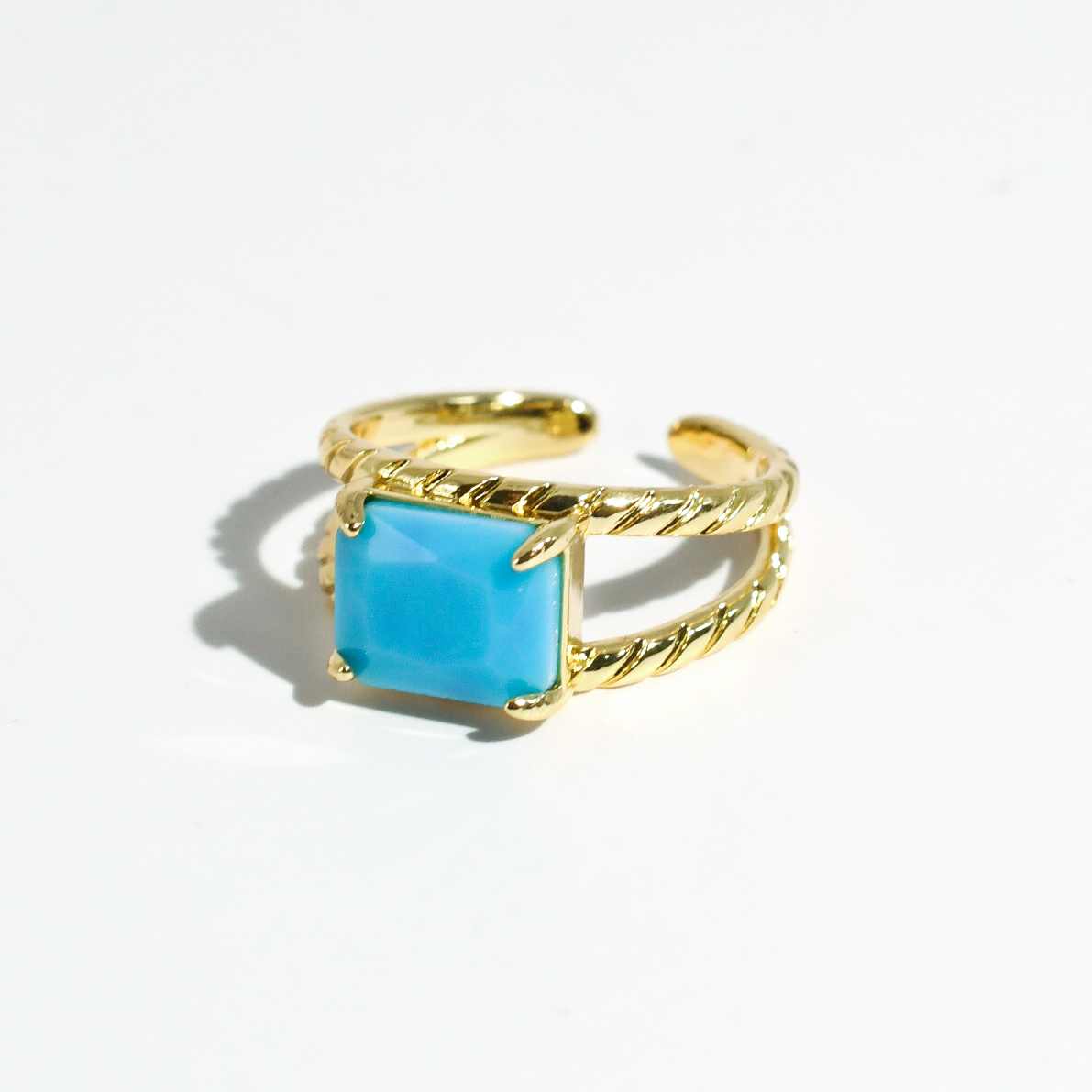 turquoise gemstone gold ring set with faceted stones, waterproof rings, tarnish free jewelry, hypoallergenic rings for sensitive skin, 24k gold dainty rings, handcrafted gemstone rings, boutique wholesale rings, trendy gold jewelry, high quality jewelry gifts