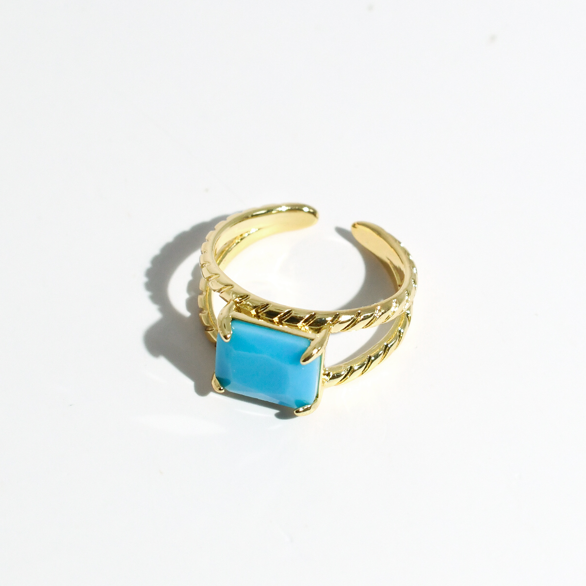 turquoise gemstone gold ring set with faceted stones, waterproof rings, tarnish free jewelry, hypoallergenic rings for sensitive skin, 24k gold dainty rings, handcrafted gemstone rings, boutique wholesale rings, trendy gold jewelry, high quality jewelry gifts