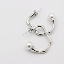 Load image into Gallery viewer, Uneven Pearl Hoop Silver
