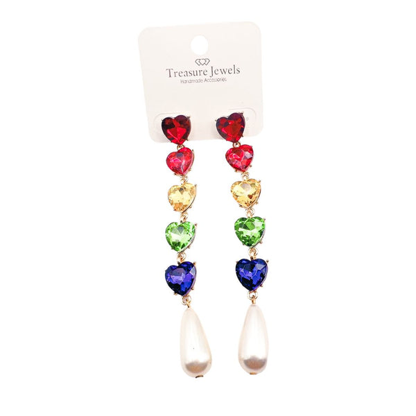 Multi crystal heart-Pearl Earrings C19