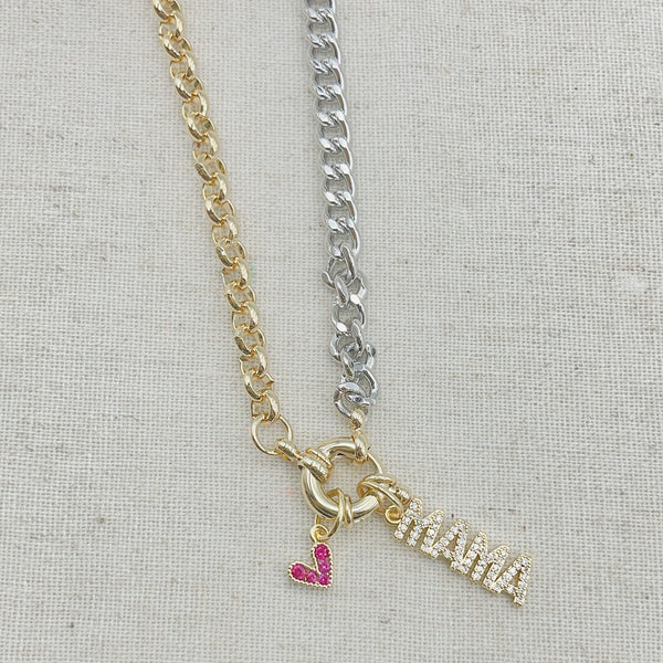 Mama heart crystal necklace J39