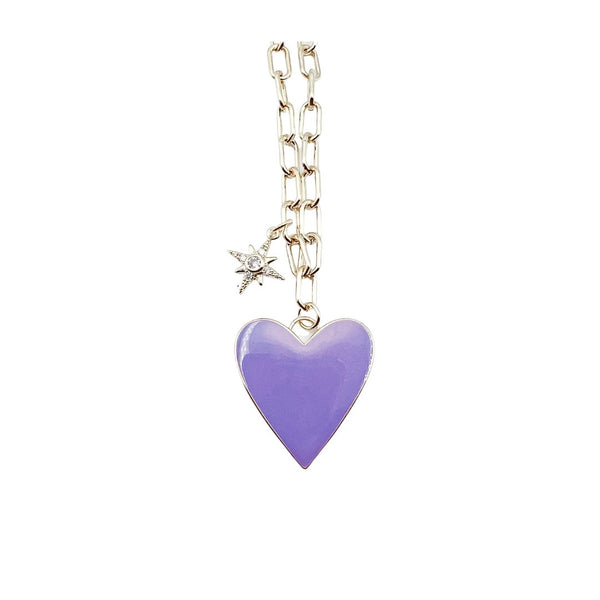 Enamel Heart/Star Necklace Purple J2