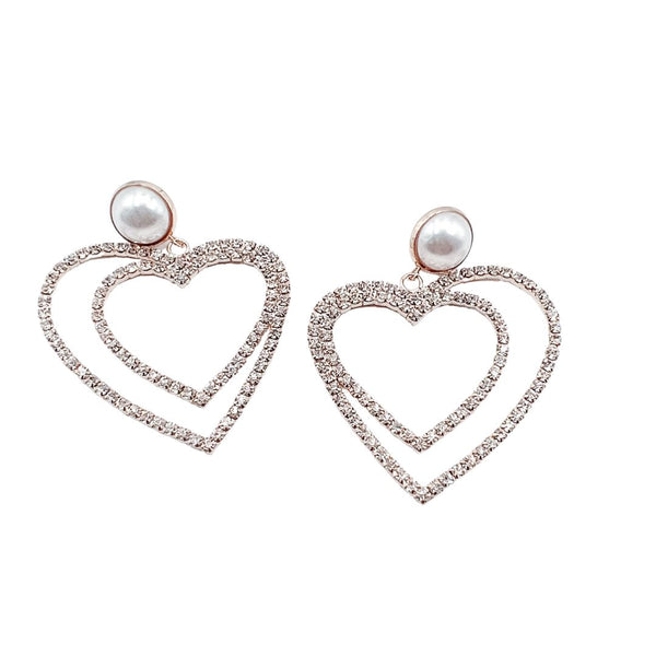 Pearl Crystal Double Heart Earring C20
